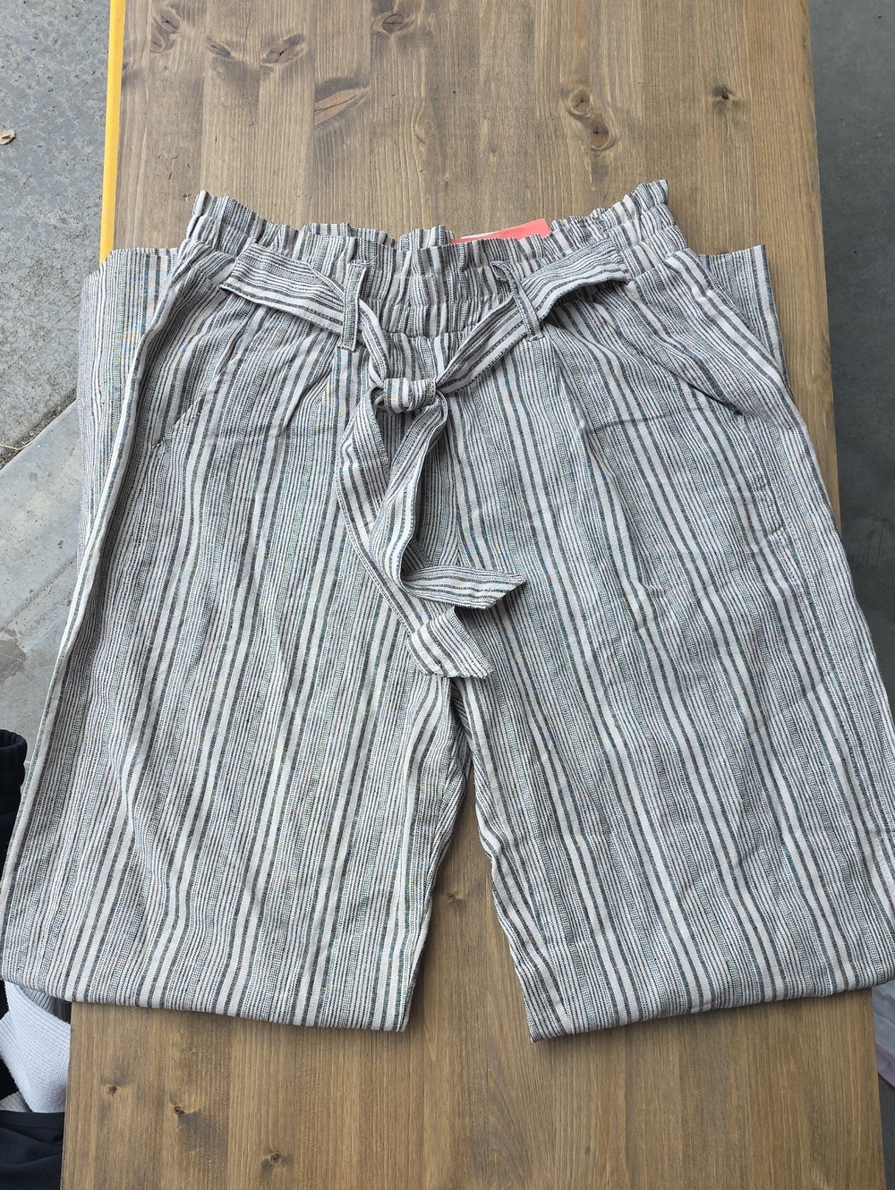 Kohl's Ivory and Navy Striped Wide Leg Pants